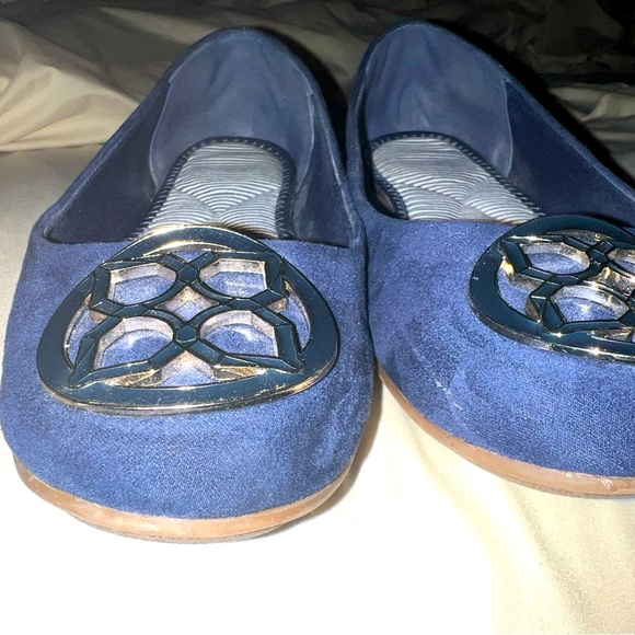 Suede look ballet flats with gold toe decoration. Kelly & Katie. Navy Blue - Picture 2 of 5